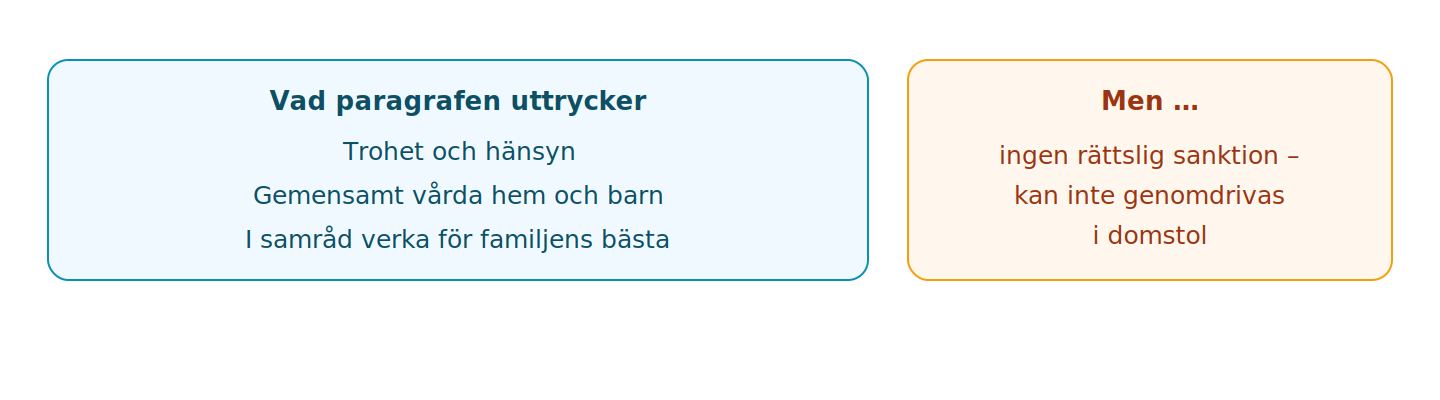 Bestämmelsen anger makarnas allmänna skyldigheter men saknar rättsliga påföljder.