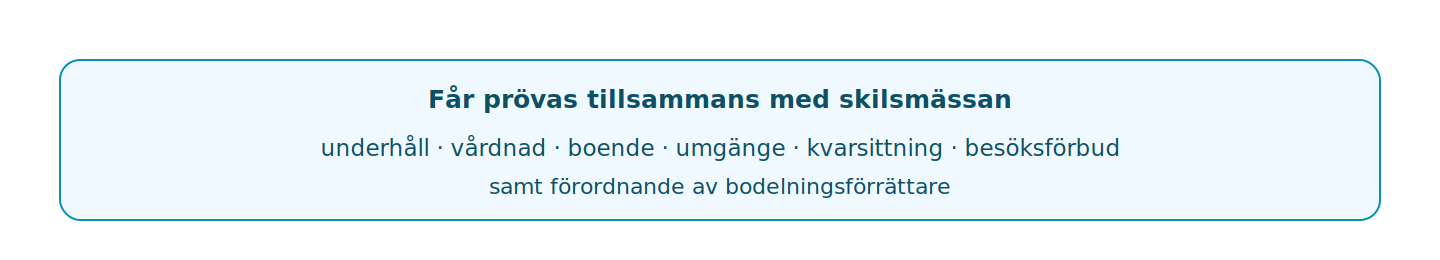 En uttömmande uppräkning av frågor som får kumuleras med skilsmässan.