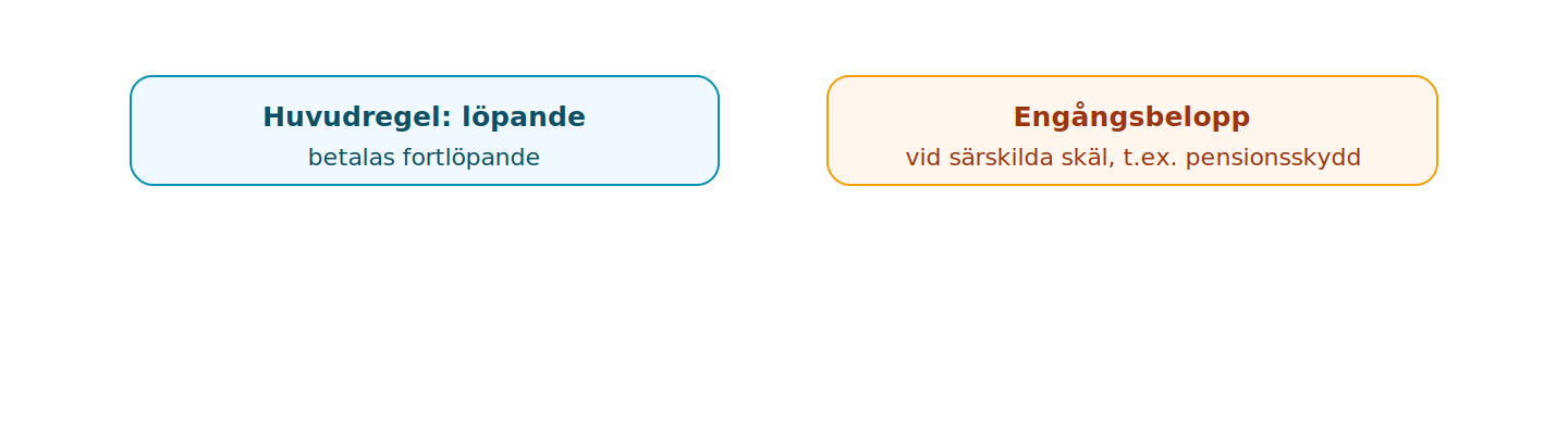 Underhåll betalas löpande, men kan vid särskilda skäl bestämmas till ett engångsbelopp.