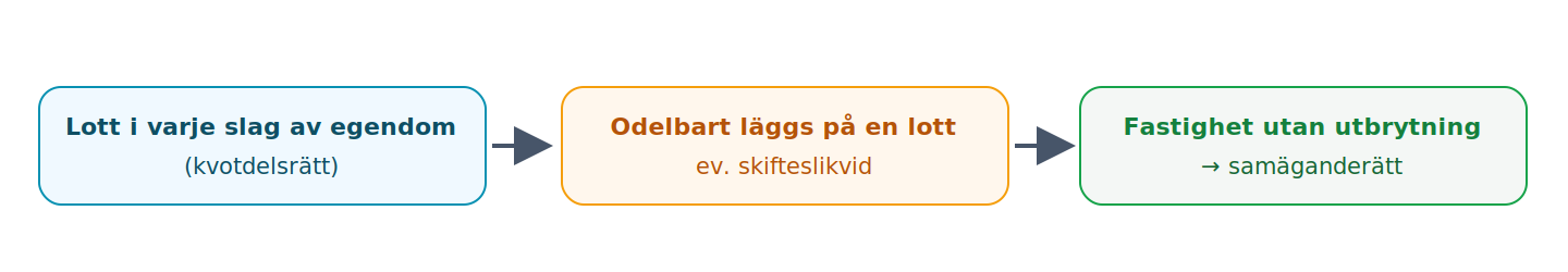 Var och en får lott i varje slag av egendom; odelbart samlas på en lott