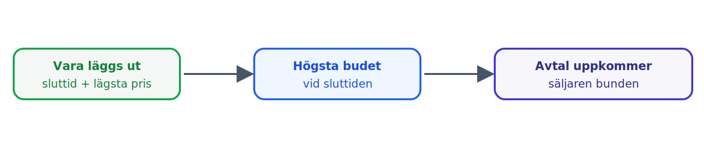 Auktionens upplägg innebär att säljaren bundit sig vid att sälja till högsta bud när sluttiden passeras.