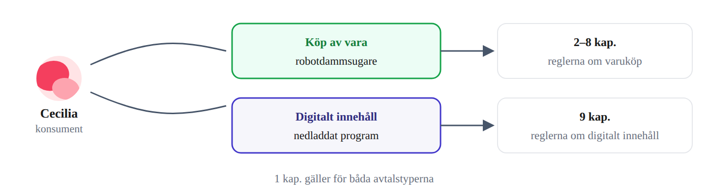 Lagens två huvuddelar: köp av varor och digitalt innehåll