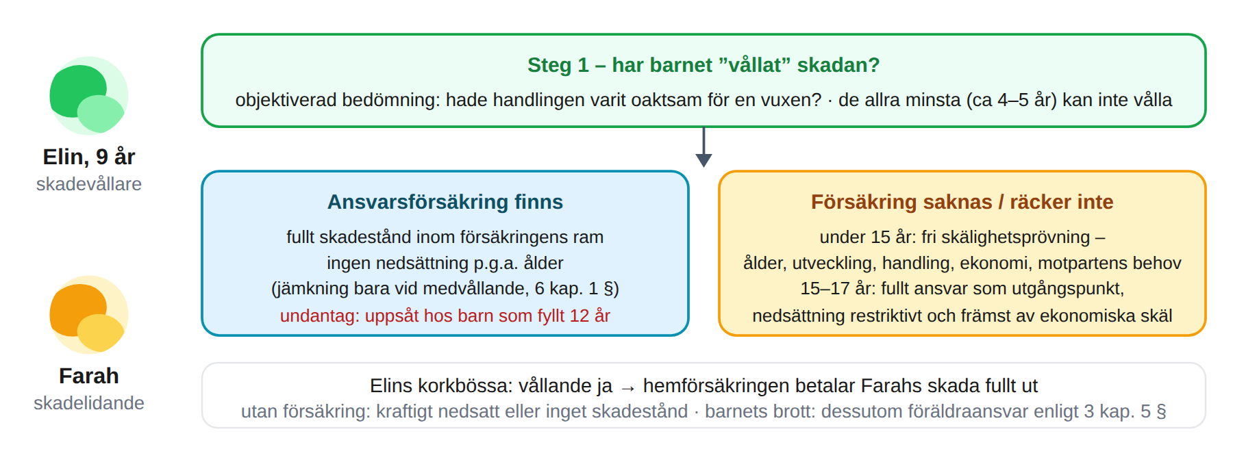 Barns skadeståndsansvar: vållandebedömning, försäkring och skälighet